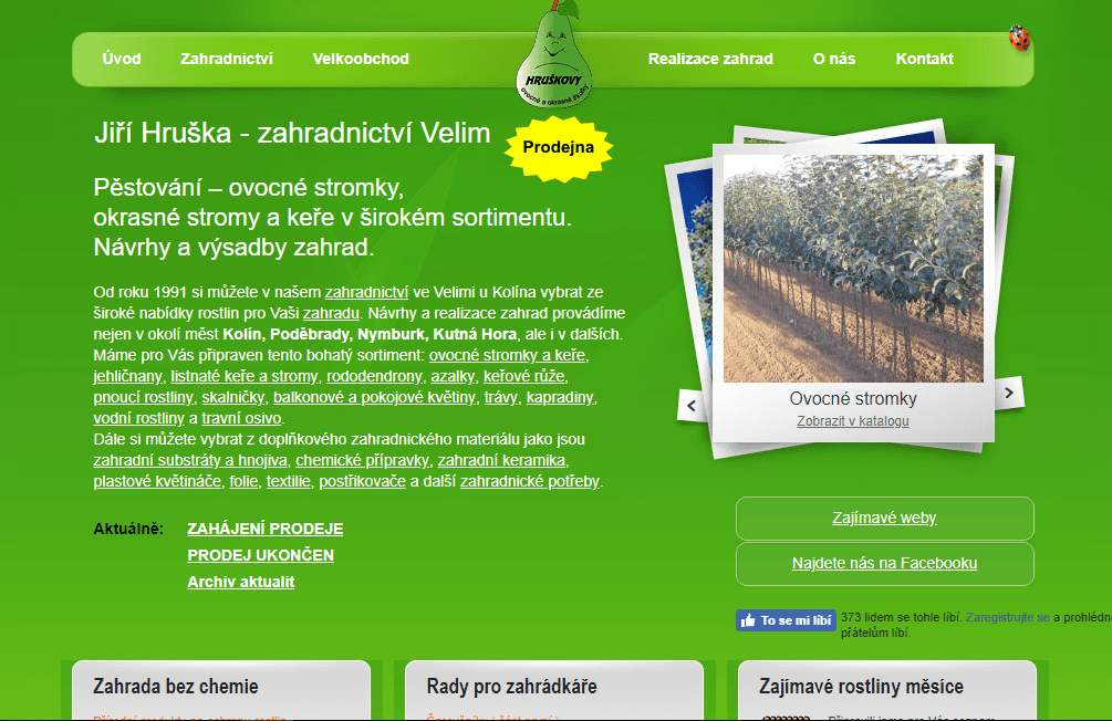 ZAHRADNICTVÍ JIŘÍ HRUŠKA - zahradnictví, ovocné a okrasné školky Velim